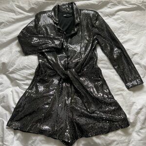 Zara Black Sequin Long Sleeve Romper